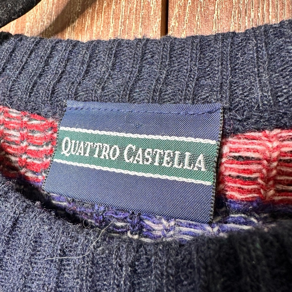 Vtg Italy Made Sweater Quattro Castella Men 52 Multicolor Geometric Pattern Wool - Picture 4 of 9